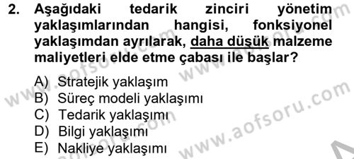 Tedarik Zinciri Yönetimi Dersi 2013 - 2014 Yılı (Final) Dönem Sonu Sınav Soruları 2. Soru