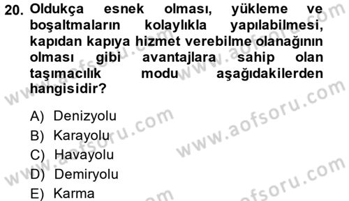 Tedarik Zinciri Yönetimi Dersi 2013 - 2014 Yılı (Final) Dönem Sonu Sınav Soruları 20. Soru