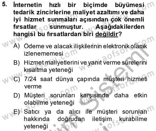 Tedarik Zinciri Yönetimi Dersi 2013 - 2014 Yılı (Final) Dönem Sonu Sınav Soruları 5. Soru