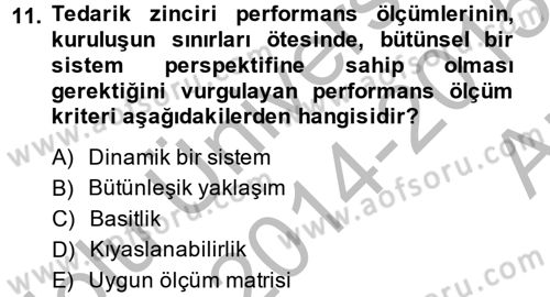 Tedarik Zinciri Yönetimi Dersi 2014 - 2015 Yılı (Vize) Ara Sınavı 11. Soru