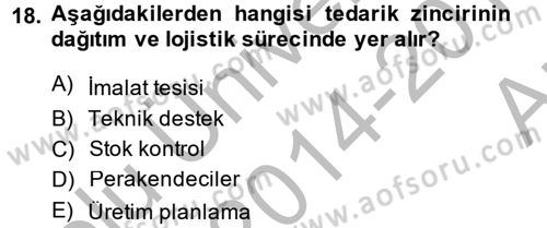 Tedarik Zinciri Yönetimi Dersi 2014 - 2015 Yılı (Vize) Ara Sınav Soruları 18. Soru