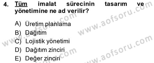 Tedarik Zinciri Yönetimi Dersi 2014 - 2015 Yılı (Vize) Ara Sınavı 4. Soru