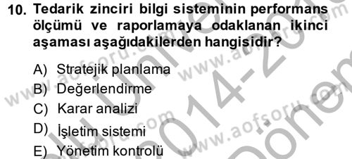 Tedarik Zinciri Yönetimi Dersi 2014 - 2015 Yılı (Final) Dönem Sonu Sınav Soruları 10. Soru