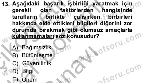 Tedarik Zinciri Yönetimi Dersi 2014 - 2015 Yılı (Final) Dönem Sonu Sınav Soruları 13. Soru
