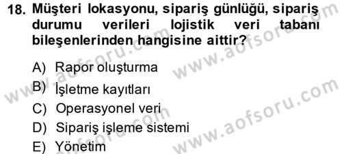 Tedarik Zinciri Yönetimi Dersi 2014 - 2015 Yılı (Final) Dönem Sonu Sınav Soruları 18. Soru