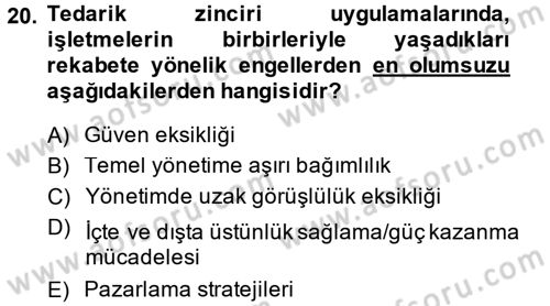 Tedarik Zinciri Yönetimi Dersi 2014 - 2015 Yılı (Final) Dönem Sonu Sınav Soruları 20. Soru