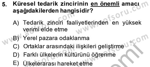 Tedarik Zinciri Yönetimi Dersi 2014 - 2015 Yılı (Final) Dönem Sonu Sınav Soruları 5. Soru