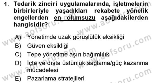 Tedarik Zinciri Yönetimi Dersi 2015 - 2016 Yılı (Vize) Ara Sınav Soruları 1. Soru