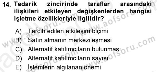 Tedarik Zinciri Yönetimi Dersi 2015 - 2016 Yılı (Vize) Ara Sınav Soruları 14. Soru