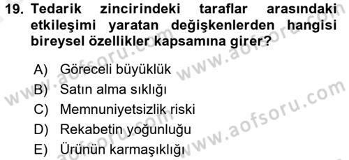 Tedarik Zinciri Yönetimi Dersi 2015 - 2016 Yılı (Vize) Ara Sınav Soruları 19. Soru