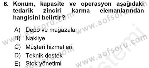 Tedarik Zinciri Yönetimi Dersi 2015 - 2016 Yılı (Vize) Ara Sınav Soruları 6. Soru
