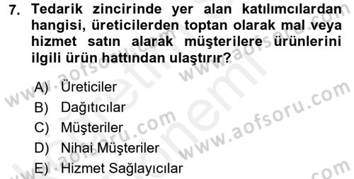 Tedarik Zinciri Yönetimi Dersi 2015 - 2016 Yılı (Vize) Ara Sınav Soruları 7. Soru