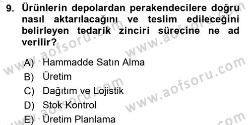Tedarik Zinciri Yönetimi Dersi 2015 - 2016 Yılı (Vize) Ara Sınav Soruları 9. Soru