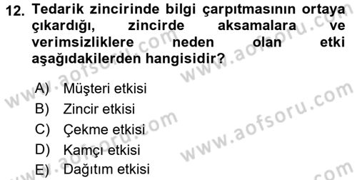 Tedarik Zinciri Yönetimi Dersi 2015 - 2016 Yılı (Final) Dönem Sonu Sınav Soruları 12. Soru