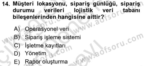 Tedarik Zinciri Yönetimi Dersi 2015 - 2016 Yılı (Final) Dönem Sonu Sınav Soruları 14. Soru