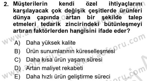 Tedarik Zinciri Yönetimi Dersi 2015 - 2016 Yılı (Final) Dönem Sonu Sınav Soruları 2. Soru