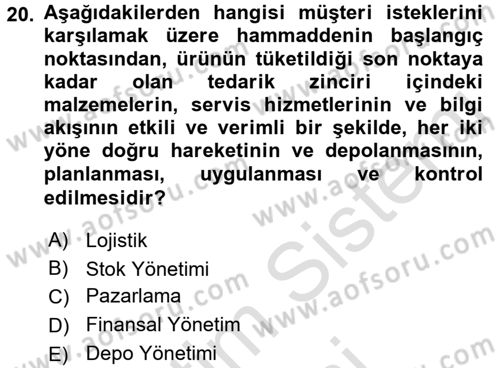 Tedarik Zinciri Yönetimi Dersi 2015 - 2016 Yılı (Final) Dönem Sonu Sınav Soruları 20. Soru