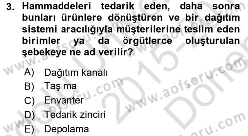 Tedarik Zinciri Yönetimi Dersi 2015 - 2016 Yılı (Final) Dönem Sonu Sınav Soruları 3. Soru