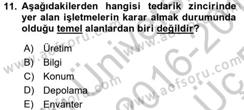 Tedarik Zinciri Yönetimi Dersi 2016 - 2017 Yılı 3 Ders Sınav Soruları 11. Soru
