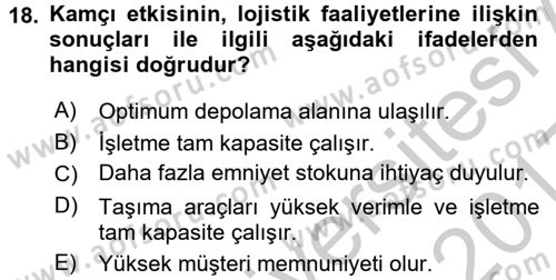 Tedarik Zinciri Yönetimi Dersi 2016 - 2017 Yılı 3 Ders Sınav Soruları 18. Soru