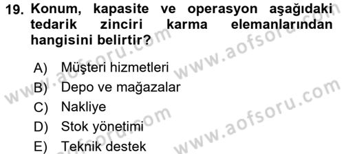 Tedarik Zinciri Yönetimi Dersi 2016 - 2017 Yılı 3 Ders Sınav Soruları 19. Soru