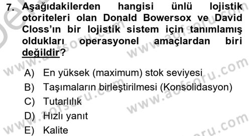 Tedarik Zinciri Yönetimi Dersi 2016 - 2017 Yılı 3 Ders Sınav Soruları 7. Soru