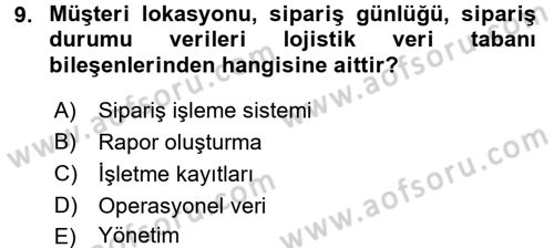 Tedarik Zinciri Yönetimi Dersi 2016 - 2017 Yılı 3 Ders Sınav Soruları 9. Soru