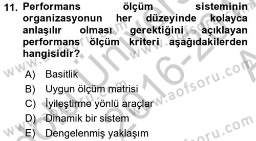 Tedarik Zinciri Yönetimi Dersi 2016 - 2017 Yılı (Vize) Ara Sınav Soruları 11. Soru