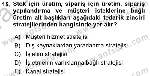 Tedarik Zinciri Yönetimi Dersi 2016 - 2017 Yılı (Vize) Ara Sınav Soruları 15. Soru