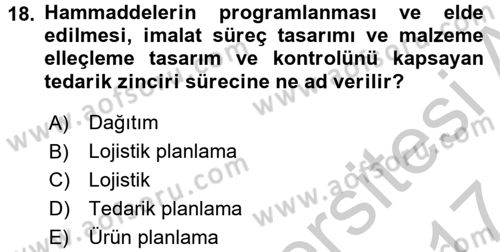 Tedarik Zinciri Yönetimi Dersi 2016 - 2017 Yılı (Vize) Ara Sınav Soruları 18. Soru