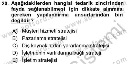 Tedarik Zinciri Yönetimi Dersi 2016 - 2017 Yılı (Vize) Ara Sınav Soruları 20. Soru