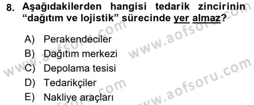 Tedarik Zinciri Yönetimi Dersi 2016 - 2017 Yılı (Vize) Ara Sınav Soruları 8. Soru