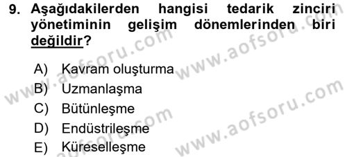 Tedarik Zinciri Yönetimi Dersi 2016 - 2017 Yılı (Vize) Ara Sınav Soruları 9. Soru
