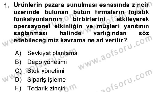 Tedarik Zinciri Yönetimi Dersi 2016 - 2017 Yılı (Final) Dönem Sonu Sınav Soruları 1. Soru