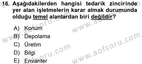 Tedarik Zinciri Yönetimi Dersi 2016 - 2017 Yılı (Final) Dönem Sonu Sınav Soruları 16. Soru