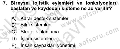 Tedarik Zinciri Yönetimi Dersi 2016 - 2017 Yılı (Final) Dönem Sonu Sınav Soruları 7. Soru