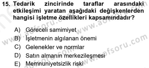 Tedarik Zinciri Yönetimi Dersi 2017 - 2018 Yılı (Vize) Ara Sınav Soruları 15. Soru