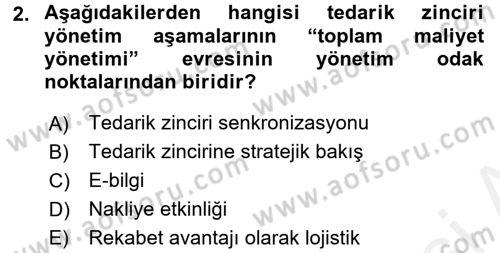 Tedarik Zinciri Yönetimi Dersi 2017 - 2018 Yılı (Vize) Ara Sınav Soruları 2. Soru