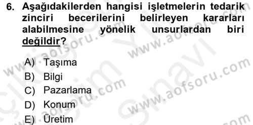 Tedarik Zinciri Yönetimi Dersi 2017 - 2018 Yılı (Vize) Ara Sınav Soruları 6. Soru