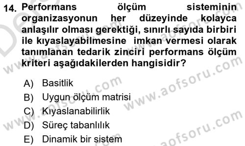 Tedarik Zinciri Yönetimi Dersi 2018 - 2019 Yılı 3 Ders Sınav Soruları 14. Soru