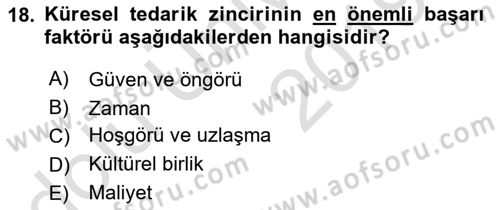 Tedarik Zinciri Yönetimi Dersi 2018 - 2019 Yılı 3 Ders Sınav Soruları 18. Soru