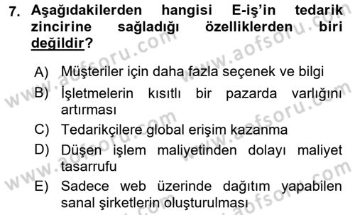 Tedarik Zinciri Yönetimi Dersi 2018 - 2019 Yılı 3 Ders Sınav Soruları 7. Soru