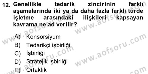 Tedarik Zinciri Yönetimi Dersi 2018 - 2019 Yılı (Vize) Ara Sınav Soruları 12. Soru