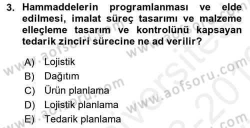 Tedarik Zinciri Yönetimi Dersi 2018 - 2019 Yılı (Vize) Ara Sınav Soruları 3. Soru