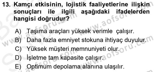 Tedarik Zinciri Yönetimi Dersi 2018 - 2019 Yılı (Final) Dönem Sonu Sınav Soruları 13. Soru