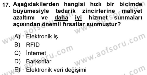 Tedarik Zinciri Yönetimi Dersi 2018 - 2019 Yılı (Final) Dönem Sonu Sınav Soruları 17. Soru