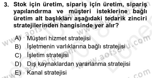 Tedarik Zinciri Yönetimi Dersi 2018 - 2019 Yılı (Final) Dönem Sonu Sınav Soruları 3. Soru