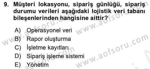 Tedarik Zinciri Yönetimi Dersi 2018 - 2019 Yılı (Final) Dönem Sonu Sınav Soruları 9. Soru