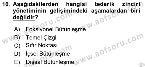 Tedarik Zinciri Yönetimi Dersi 2020 - 2021 Yılı Yaz Okulu Sınav Soruları 10. Soru