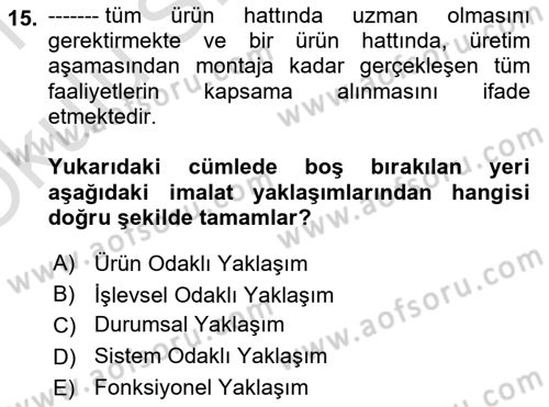 Tedarik Zinciri Yönetimi Dersi 2020 - 2021 Yılı Yaz Okulu Sınav Soruları 15. Soru